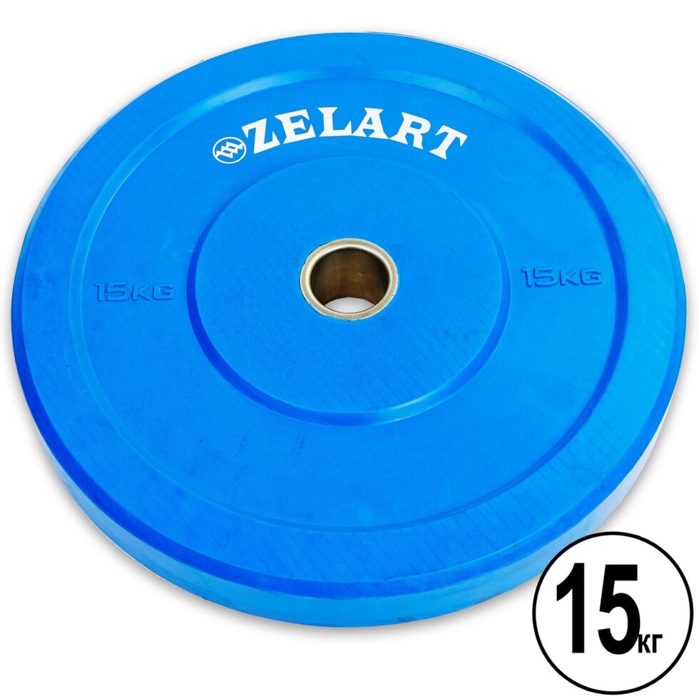 Бамперні диски для кроссфита Bumper Plates гумові d-51мм Zelart Z-TOP ТА-5125-15 15кг (синій) від компанії Спортивний інтернет - магазин "One Sport" - фото 1