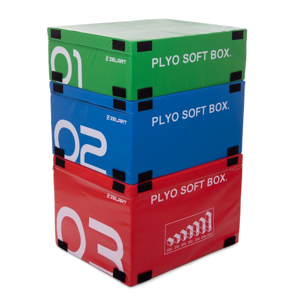 Бокс плиометрический м'який набір Zelart PLYO BOXES FI-3634 3шт 30/45/60см зелений, синій, червоний від компанії Спортивний інтернет - магазин "One Sport" - фото 1