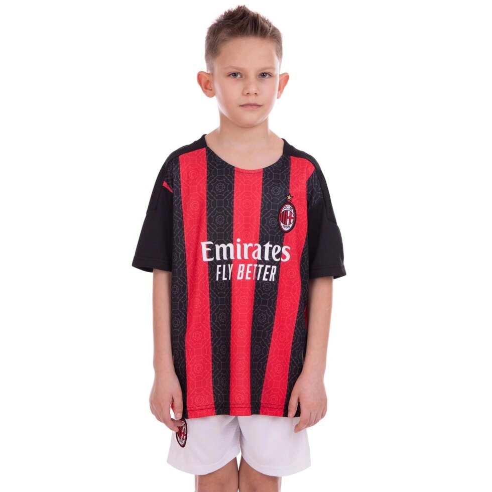 Форма футбольна дитяча AC MILAN домашня 2021 Zelart CO-2454 8-14 років чорний-червоний від компанії Спортивний інтернет - магазин "One Sport" - фото 1