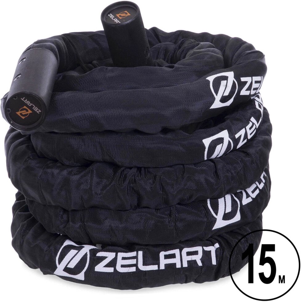Канат для кроссфита в захисному рукаві Zelart FI-2631-12 15м чорний від компанії Спортивний інтернет - магазин "One Sport" - фото 1