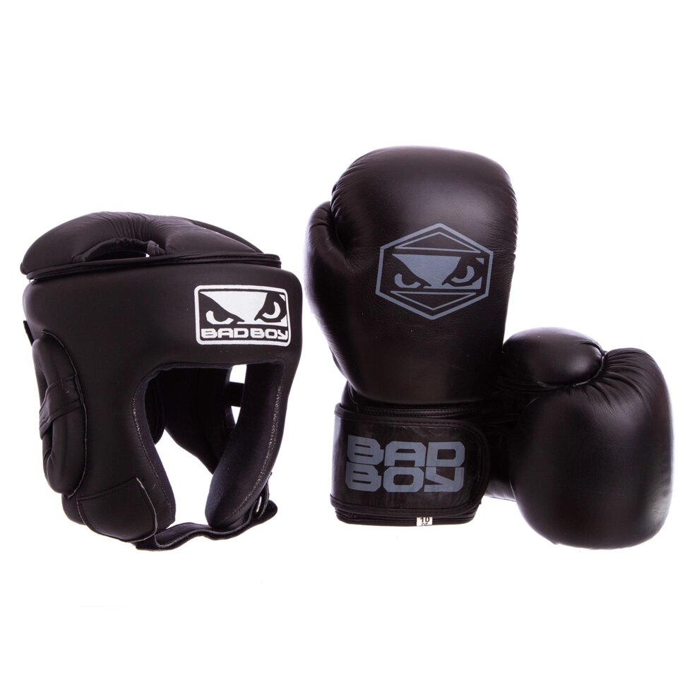 Комплект для бокса шлем перчатки BDB STRIKE VL-6626-6615-BK M-XL 10-14 унций черный ##от компании## Спортивный интернет - магазин "One Sport" - ##фото## 1