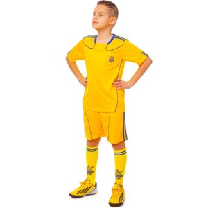Комплект футбольної форми Zelart УКРАЇНА CO-1006-UKR-12Y-ETM1720 S-M (футболка, шорти, гетри) жовтий