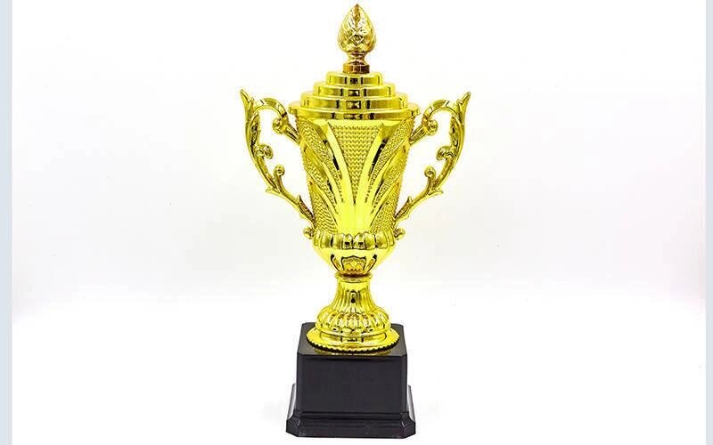 Кубок спортивний з ручками і кришкою OMEGA C-679A (пластик, h-30см, b-16см, d чаші-9см, золото) від компанії Спортивний інтернет - магазин "One Sport" - фото 1