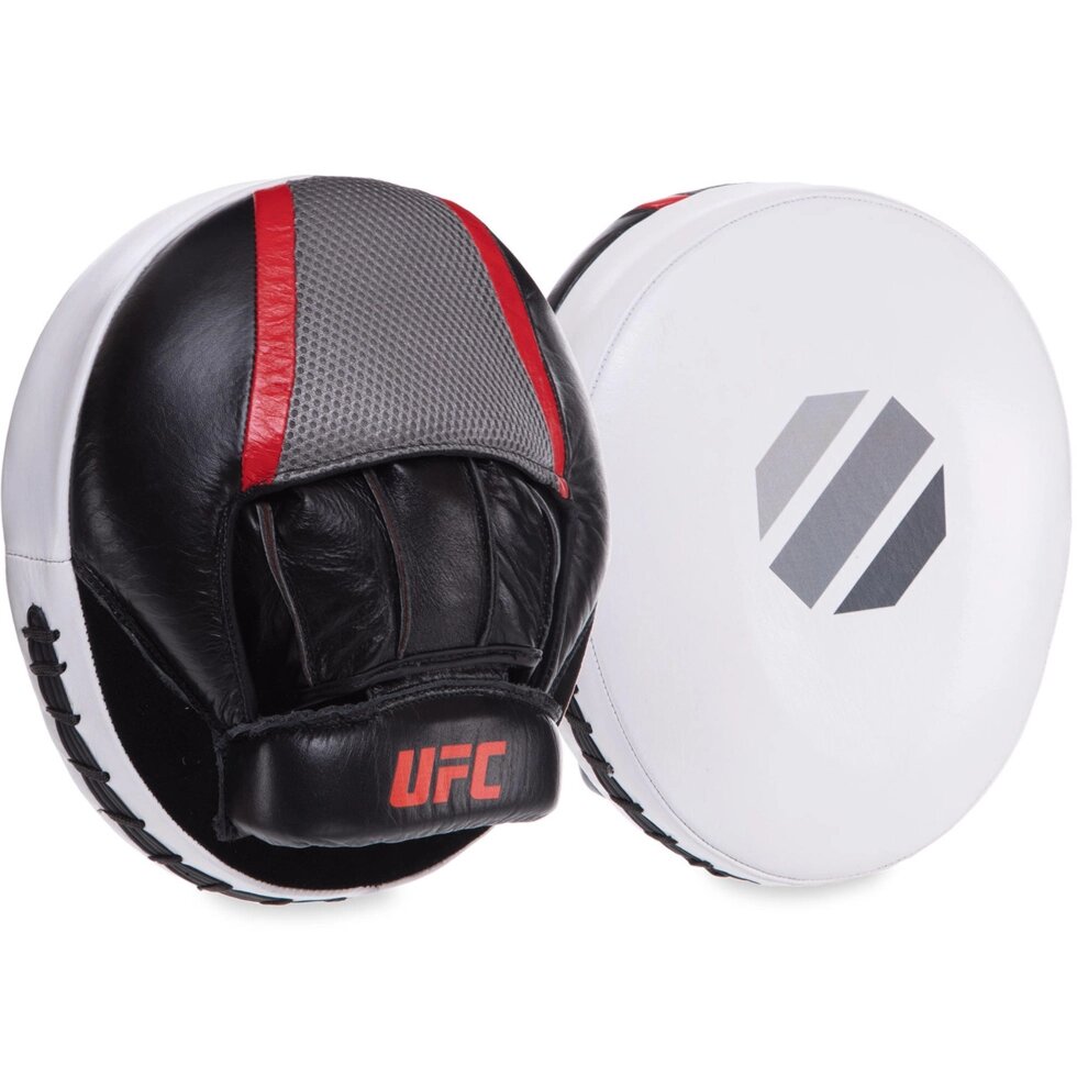 Лапа Пряма кругла шкіряна (2шт) UFC PRO Air UCP-75343 (р-р 21,5х25,5 см, чорний-білий) від компанії Спортивний інтернет - магазин "One Sport" - фото 1