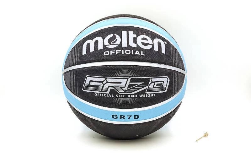 М'яч баскетбольний гумовий №7 MOLTEN BGRX7D-KLB (гума, бутил, чорний-блакитний) від компанії Спортивний інтернет - магазин "One Sport" - фото 1