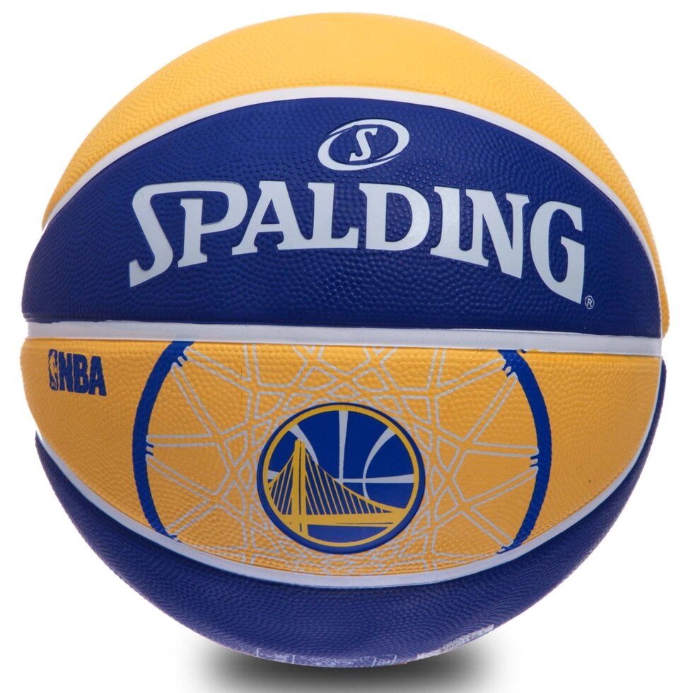 М'яч баскетбольний гумовий №7 SPALDING 83304Z NBA TEAM-WARRIORS (гума, бутил, синій-жовтий) від компанії Спортивний інтернет - магазин "One Sport" - фото 1