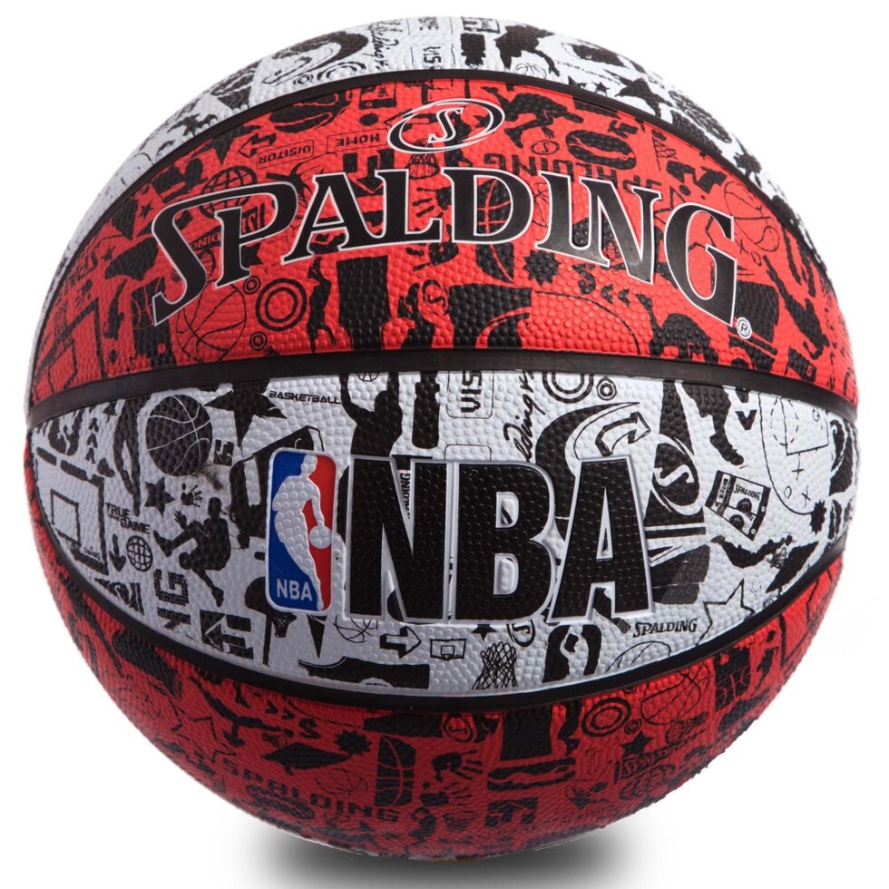 М'яч баскетбольний гумовий №7 SPALDING 83574Z NBA GRAFFITI (гума, бутил, червоний-сірий) від компанії Спортивний інтернет - магазин "One Sport" - фото 1