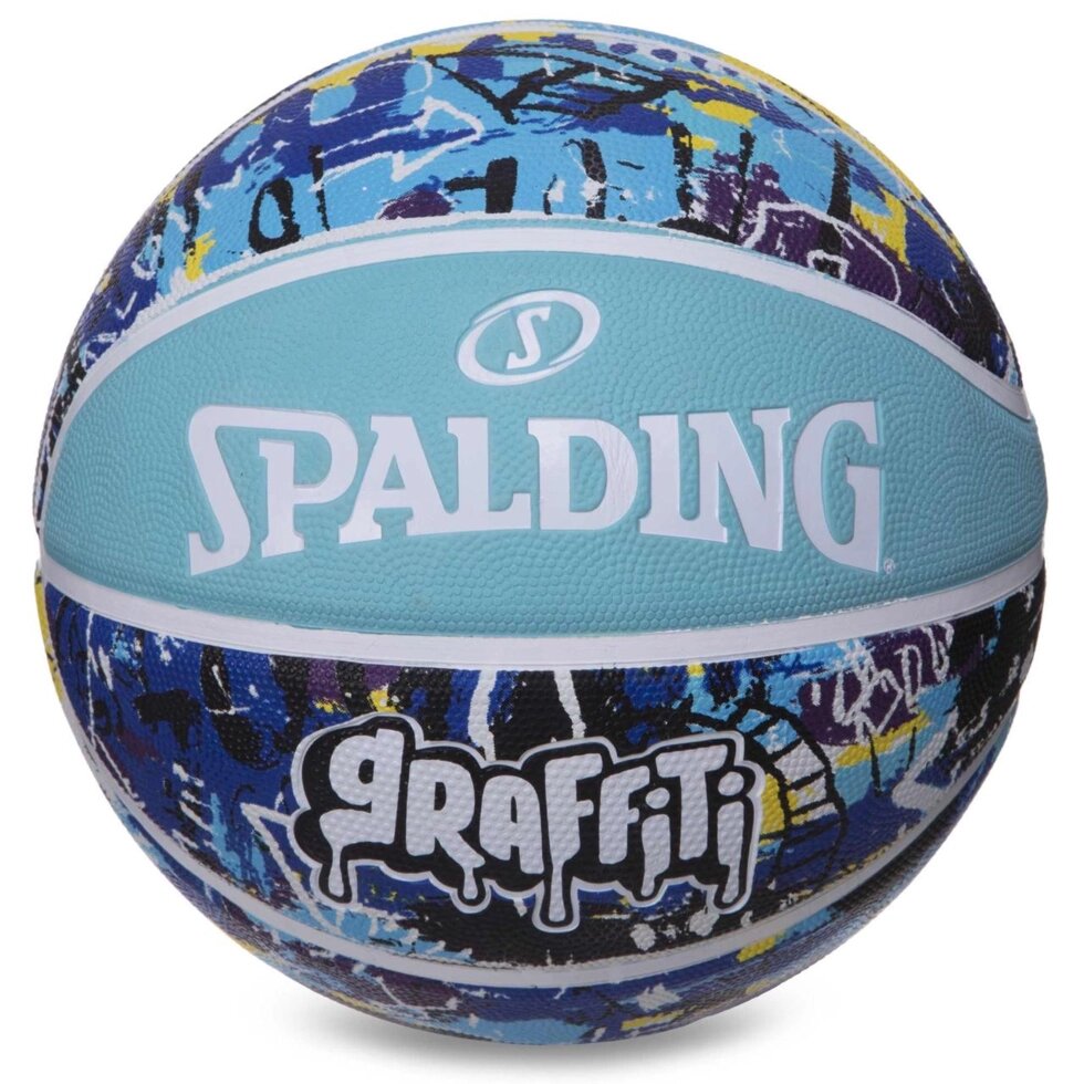 М'яч баскетбольний гумовий No7 SPALDING 84373Y GRAFFITI блакитний-синій від компанії Спортивний інтернет - магазин "One Sport" - фото 1