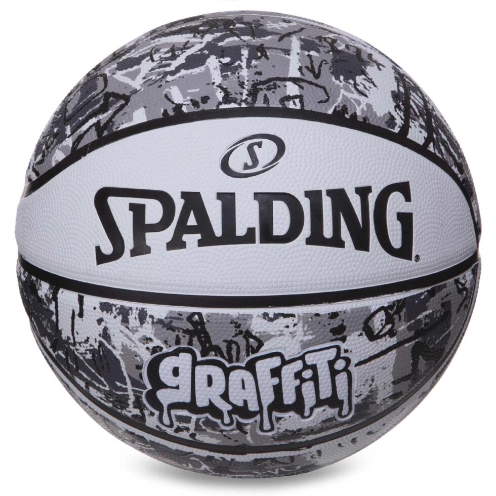 М'яч баскетбольний гумовий No7 SPALDING 84375Y GRAFFITI білий-чорний від компанії Спортивний інтернет - магазин "One Sport" - фото 1
