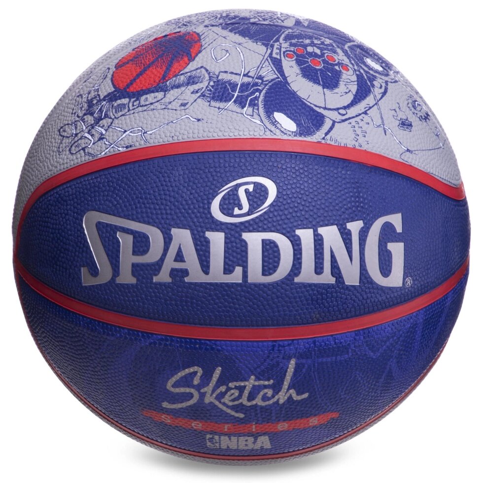М'яч баскетбольний гумовий SPALDING NBA Sketch 2.0 83677Z №7 синій-сірий від компанії Спортивний інтернет - магазин "One Sport" - фото 1