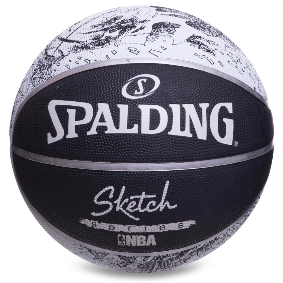 М'яч баскетбольний гумовий SPALDING Sketch Series 83534Z №7 чорний-білий від компанії Спортивний інтернет - магазин "One Sport" - фото 1