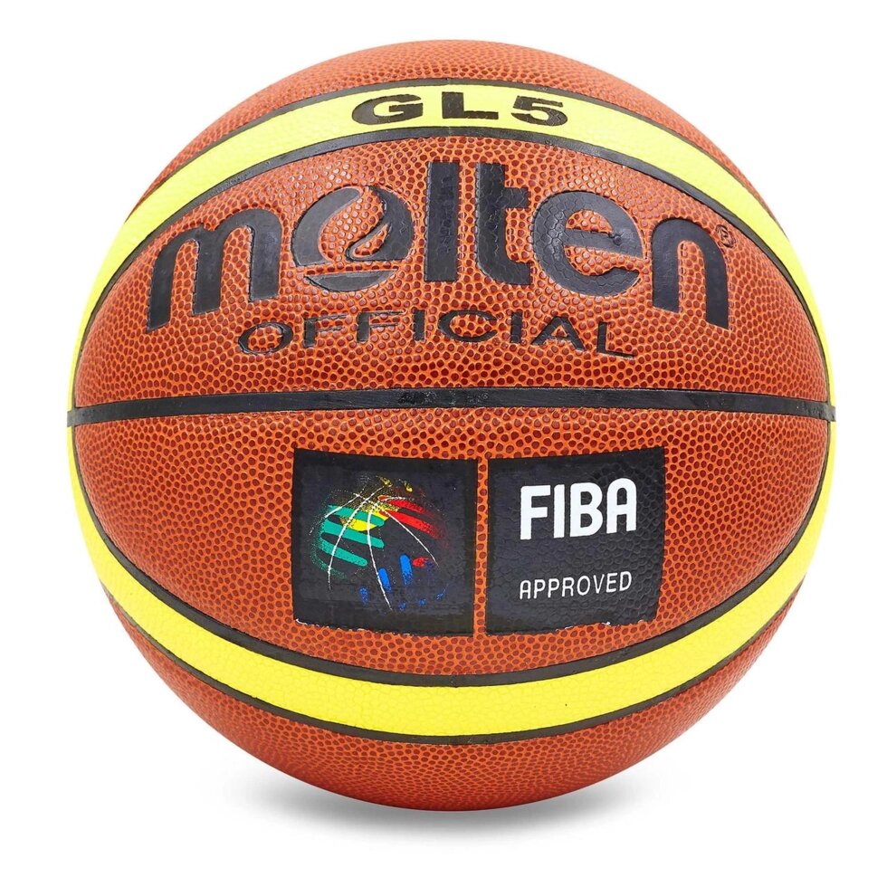 М'яч баскетбольний PU №5 MOL BA-4253 GL5 (PU, бутил, коричневий-жовтий) від компанії Спортивний інтернет - магазин "One Sport" - фото 1