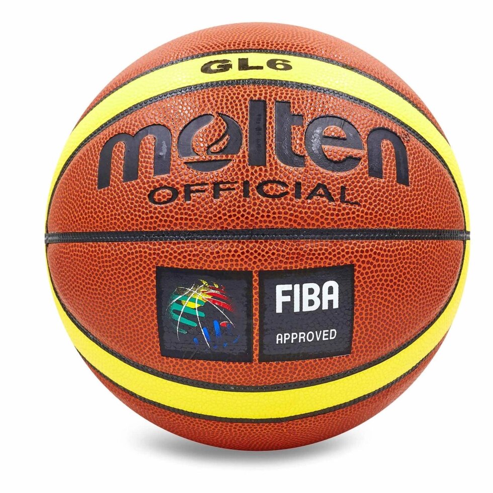 М'яч баскетбольний PU №6 MOL BA-4254 GL6 (PU, бутил, коричневий-жовтий) від компанії Спортивний інтернет - магазин "One Sport" - фото 1
