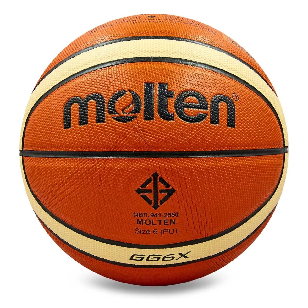 М'яч баскетбольний PU №6 MOLTEN BGG6X (PU, бутил, помаранчевий бежевий) від компанії Спортивний інтернет - магазин "One Sport" - фото 1