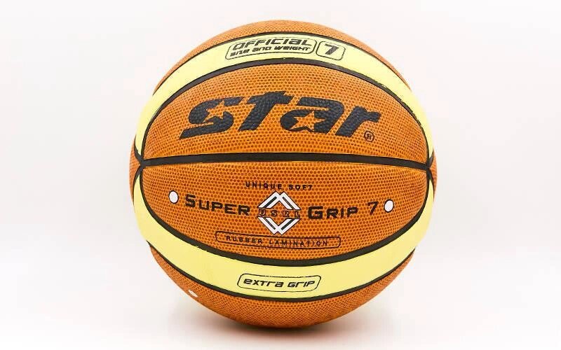 М'яч баскетбольний STAR JMC07000Y SUPER GRIP 7 №7 PU помаранчевий-жовтий від компанії Спортивний інтернет - магазин "One Sport" - фото 1