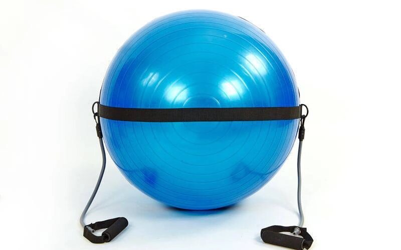 М'яч для фітнесу (фітбол) глянсовий з еспандером і ременем для крепл 65см PS FI-0702B-65 (1100г, ABS, синій) від компанії Спортивний інтернет - магазин "One Sport" - фото 1