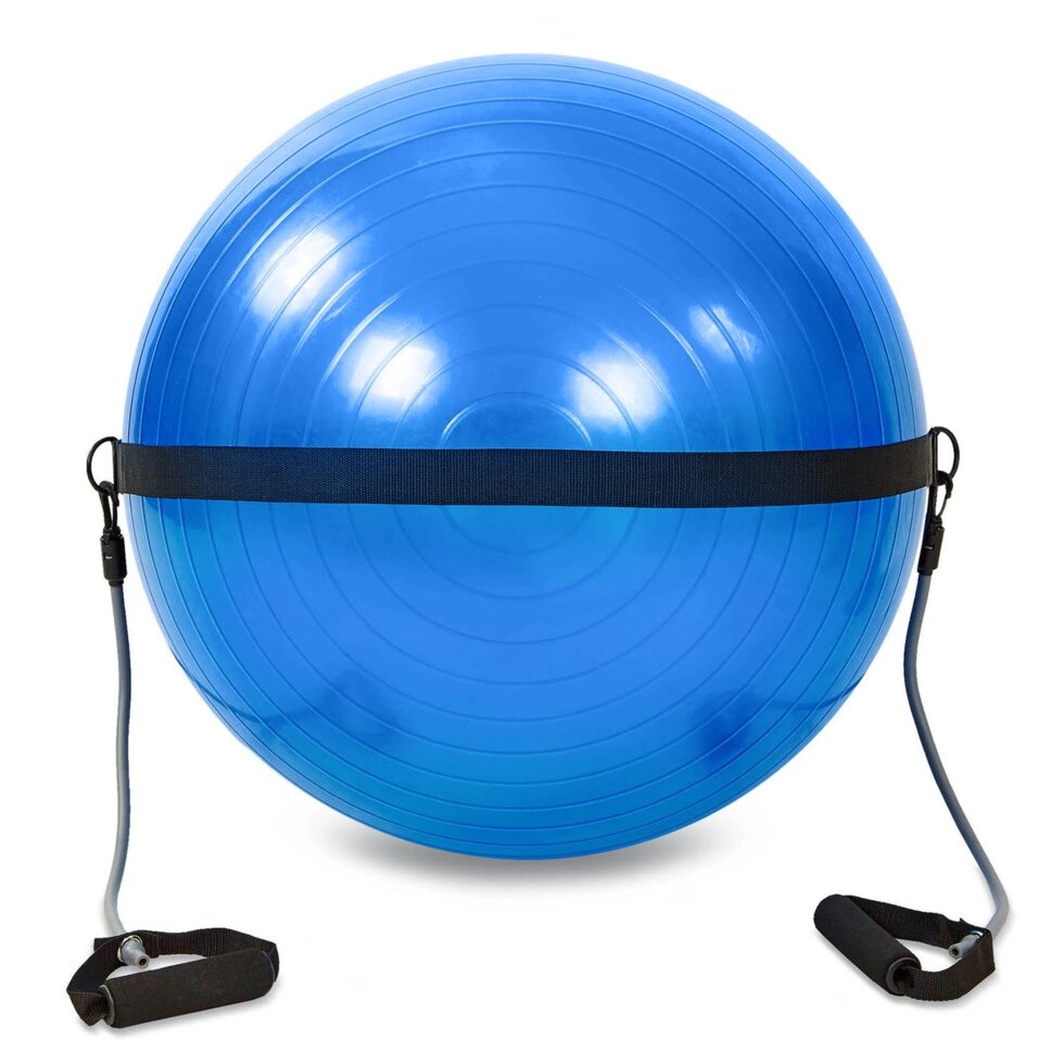 М'яч для фітнесу (фітбол) глянсовий з еспандером і ременем для крепл 65см PS FI-0702B-65 (1100г, ABS, синій) від компанії Спортивний інтернет - магазин "One Sport" - фото 1
