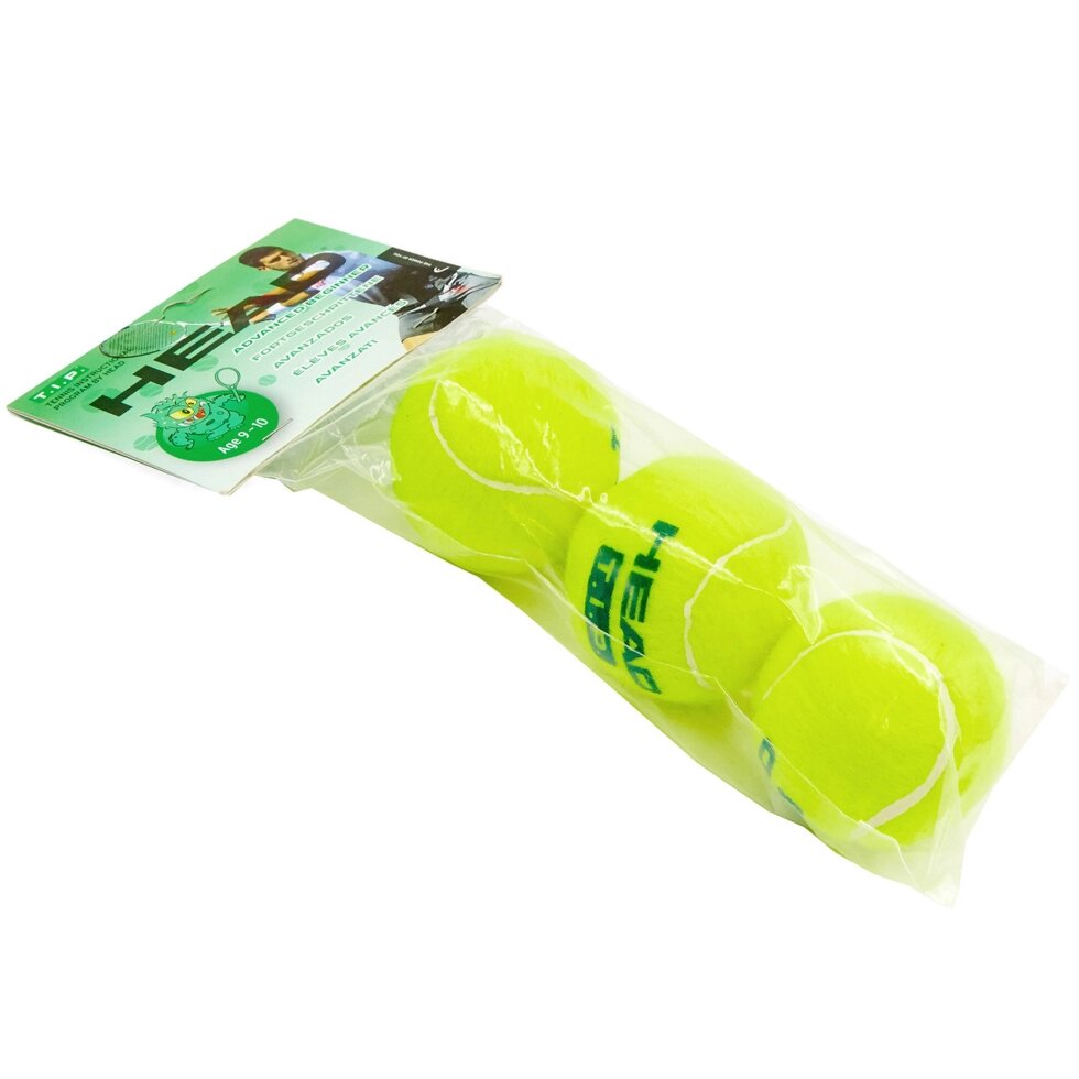 М'яч для великого тенісу HEAD (3шт) 578233 TIP-GR (для дітей 9-10 років, в пакеті, салатовий) від компанії Спортивний інтернет - магазин "One Sport" - фото 1