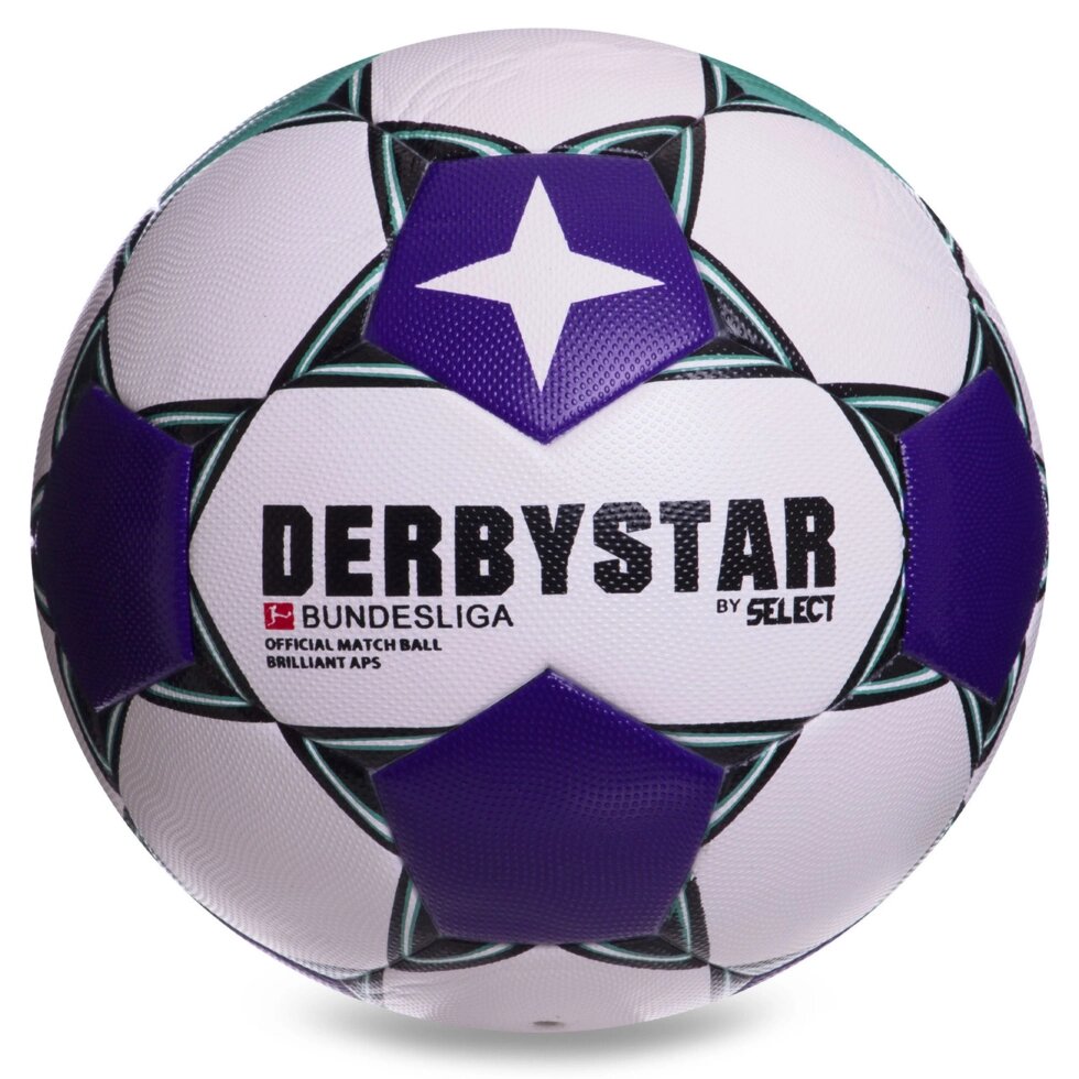 М'яч футбольний DERBYSTAR APS Bundesliga 2020-2021 FB-2383 №5 PVC клеєний білий-м'ятний-фіолетовий від компанії Спортивний інтернет - магазин "One Sport" - фото 1