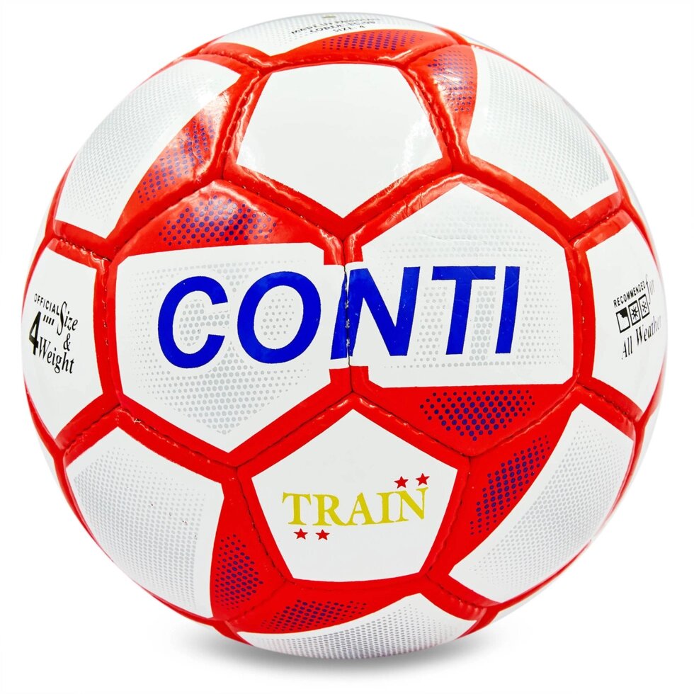 М'яч футбольний №4 PU ламін. CONTI EC-08 (№4, 5 сл., зшитий вручну, білий-червоний) від компанії Спортивний інтернет - магазин "One Sport" - фото 1