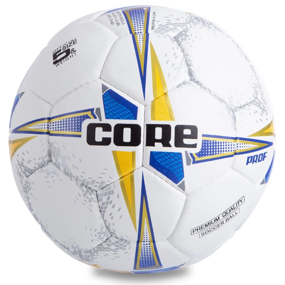 М'яч футбольний №5 COMPOSITE LEATHER CORE PROF CR-001 (№5, 4 сл., зшитий вручну, білий-синій-жовтий) від компанії Спортивний інтернет - магазин "One Sport" - фото 1