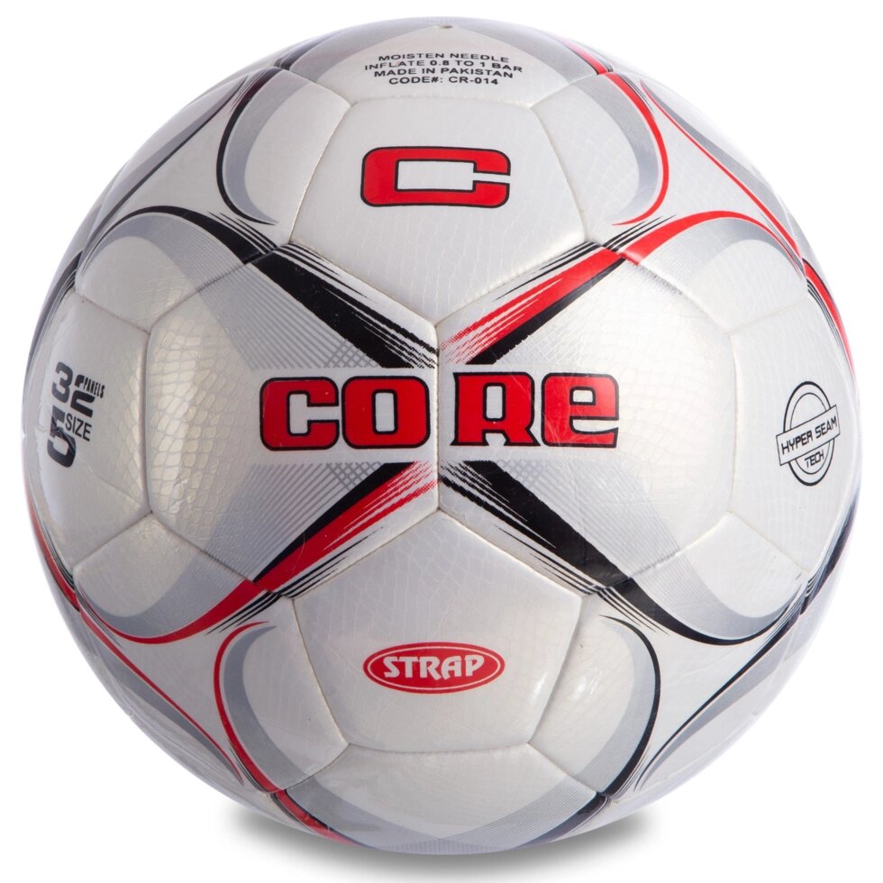 М'яч футбольний №5 PU HIBRED Зшитий машинним способом CORE STRAP CR-014 (№5, 5сл., білий-бордовий, чорний) від компанії Спортивний інтернет - магазин "One Sport" - фото 1