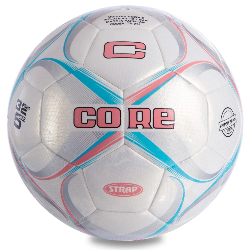 М'яч футбольний №5 PU HIBRED Зшитий машинним способом CORE STRAP CR-015 (№5, 5сл., білий-рожевий-блакитний) від компанії Спортивний інтернет - магазин "One Sport" - фото 1