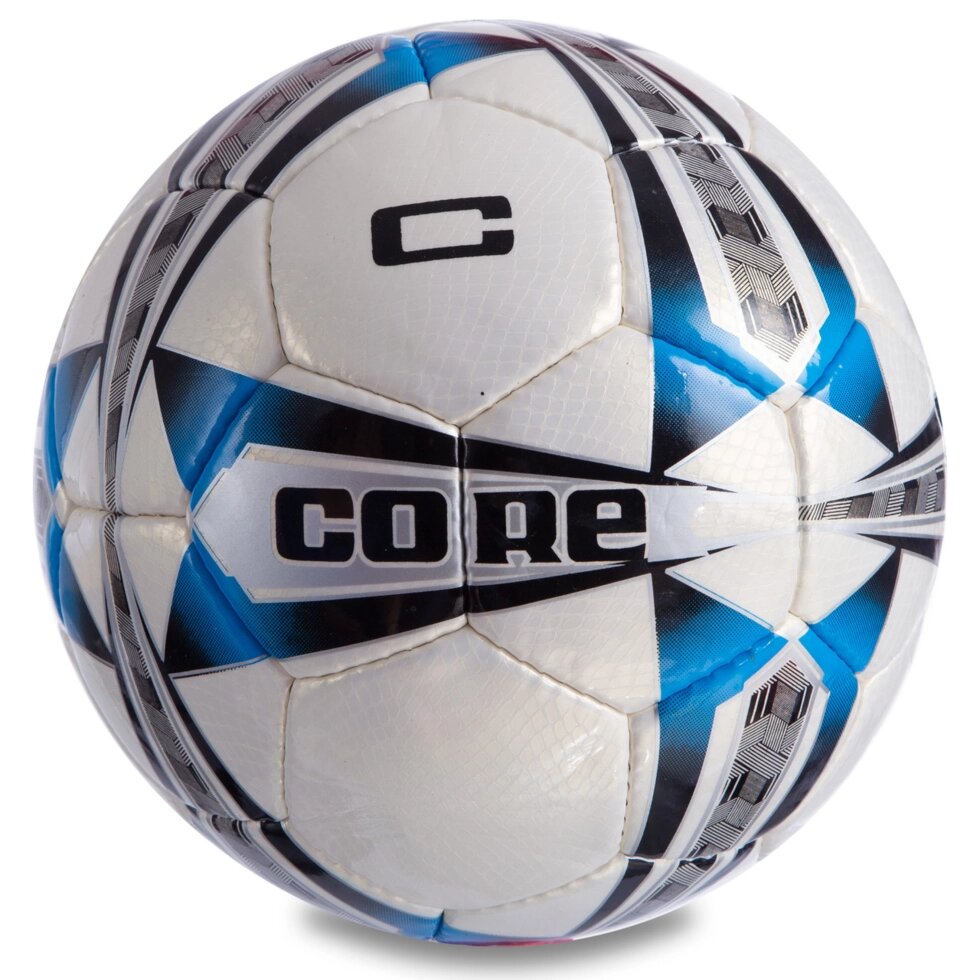 М'яч футбольний №5 PU ламін. CORE 5 STAR CR-008 (№5, 5 сл., зшитий вручну, білий-синій) від компанії Спортивний інтернет - магазин "One Sport" - фото 1