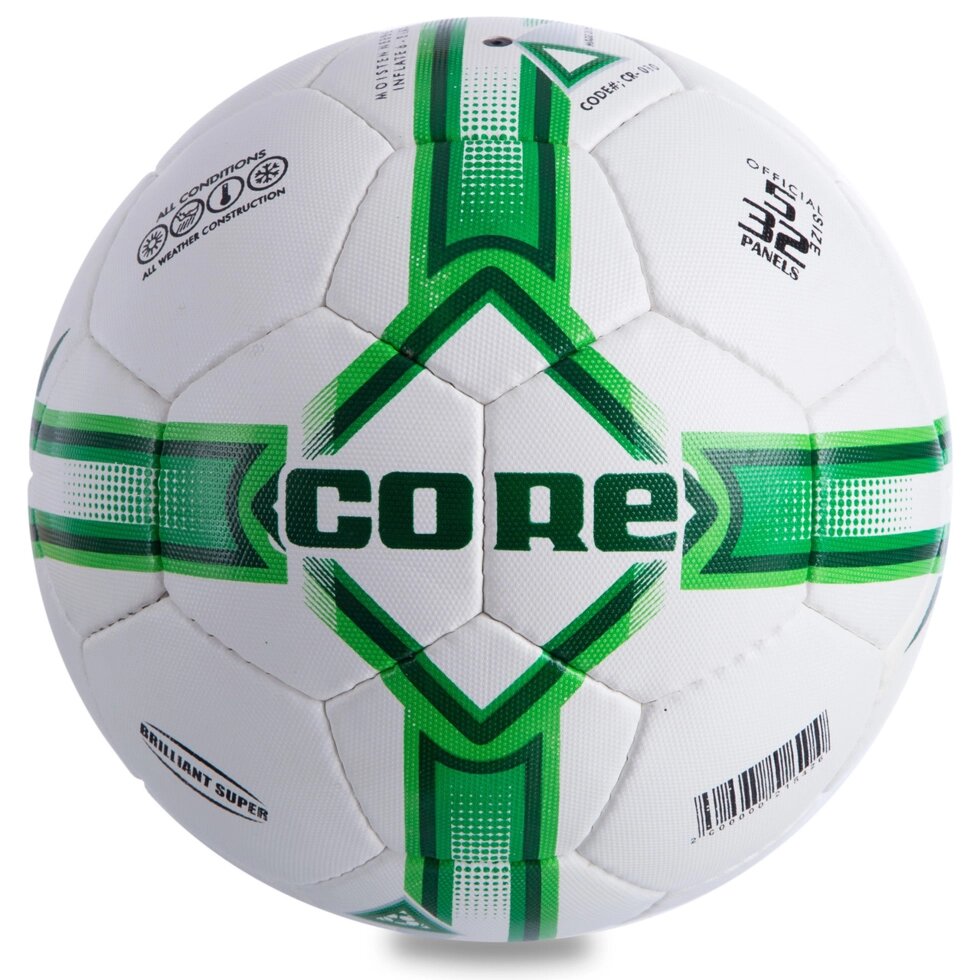М'яч футбольний №5 PU ламін. CORE BRILIANT SUPER CR-010 (№5, 4 сл., зшитий вручну, білий-зелений) від компанії Спортивний інтернет - магазин "One Sport" - фото 1
