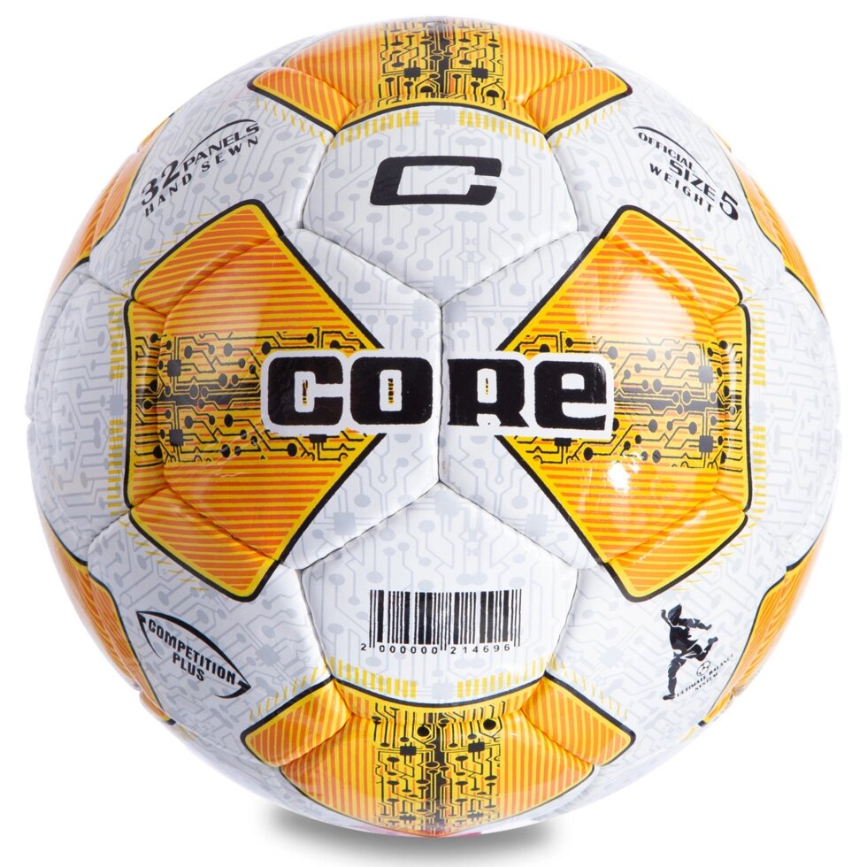 М'яч футбольний №5 PU ламін. CORE COMPETITION PLUS CR-004 (№5, 5 сл., зшитий вручну, білий-помаранчевий) від компанії Спортивний інтернет - магазин "One Sport" - фото 1