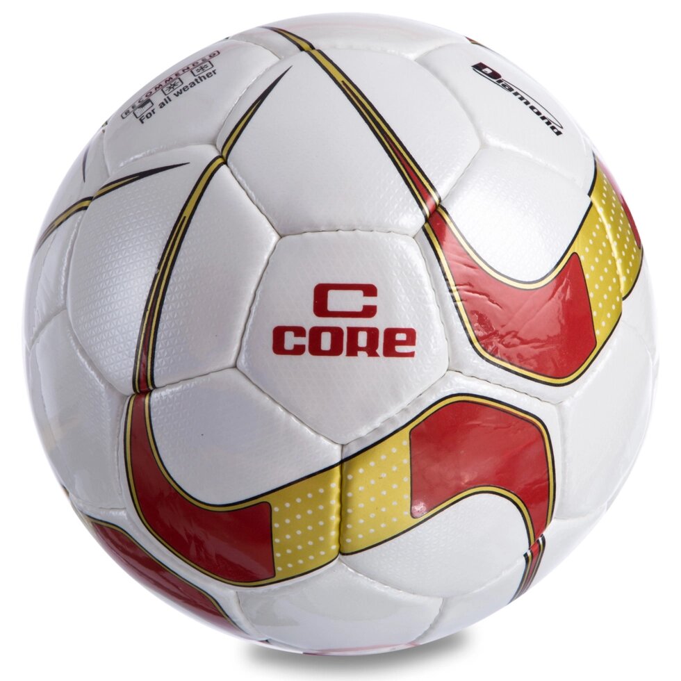 М'яч футбольний №5 PU ламін. CORE DIAMOND CR-023 (№5, 4 сл., зшитий вручну, білий-золотий-бордовий) від компанії Спортивний інтернет - магазин "One Sport" - фото 1