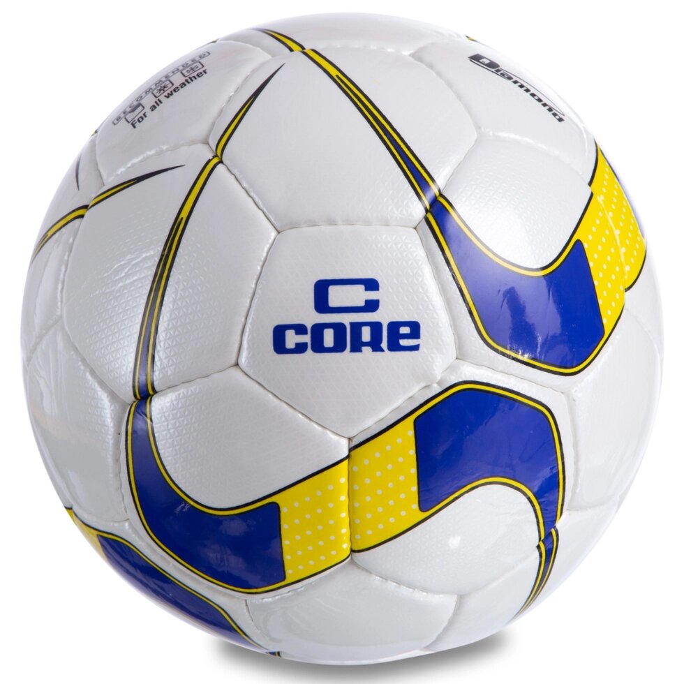 М'яч футбольний №5 PU ламін. CORE DIAMOND CR-024 (№5, 4 сл., зшитий вручну, білий-синій-жовтий) від компанії Спортивний інтернет - магазин "One Sport" - фото 1