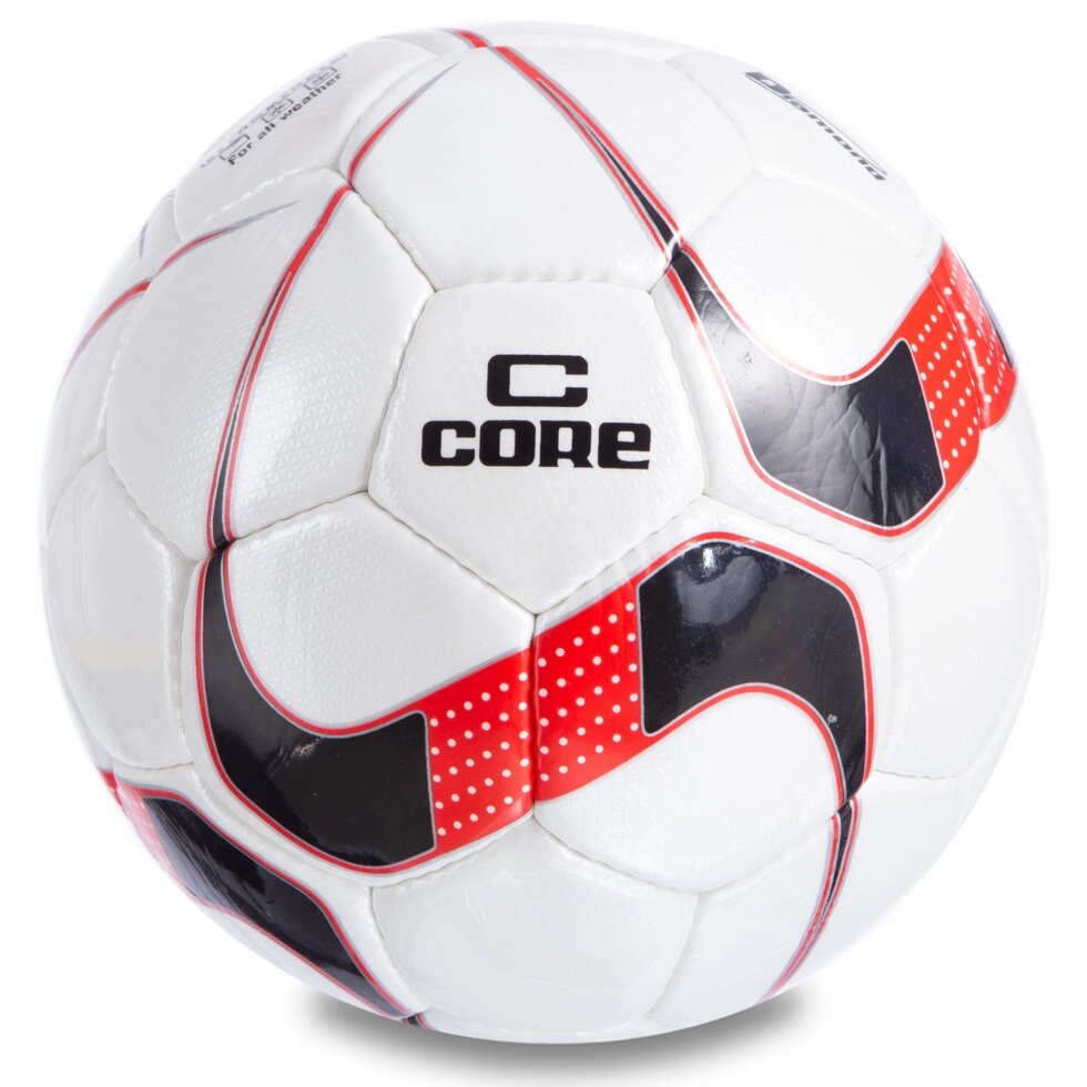 М'яч футбольний №5 PU ламін. CORE DIAMOND CR-025 (№5, 4 сл., зшитий вручну, білий-чорний-червоний) від компанії Спортивний інтернет - магазин "One Sport" - фото 1