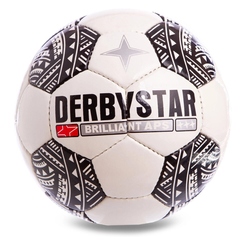 М'яч футбольний №5 PU ламін. DERBYSTAR BRILLIANT APS FB-2112 (№5, 5 сл., зшитий вручну, білий-сірий-чорний) від компанії Спортивний інтернет - магазин "One Sport" - фото 1