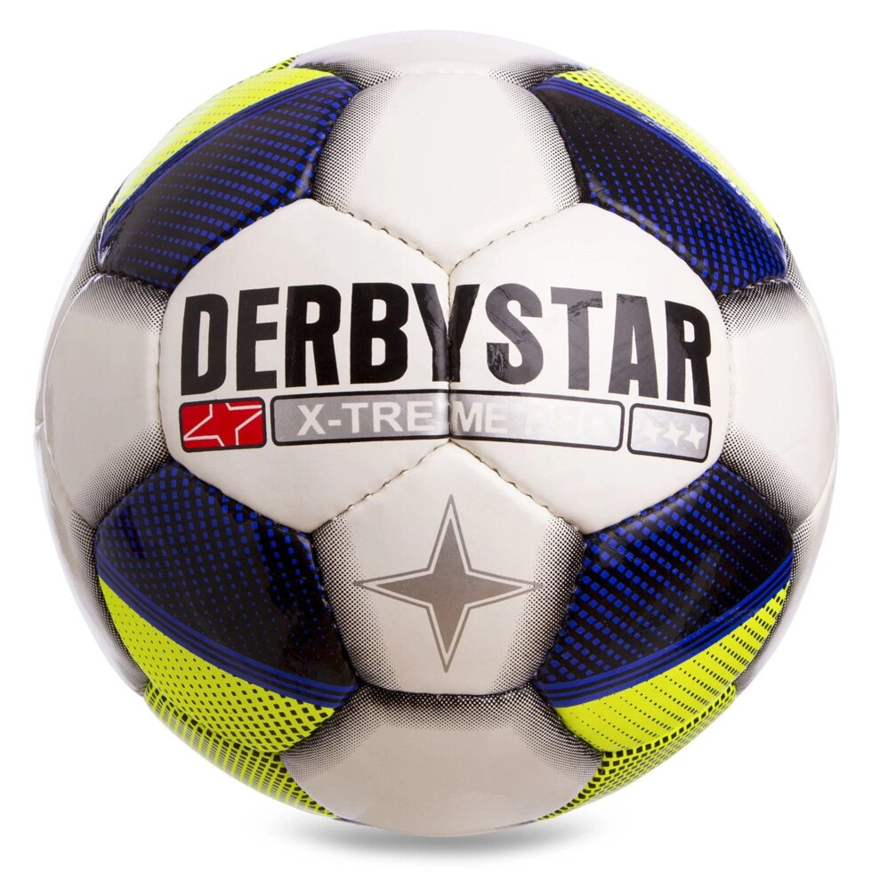 М'яч футбольний №5 PU ламін. DERBYSTAR X-TREME FB-0656 (№5, 5 сл., зшитий вручну, білий-зелений-блакитний) від компанії Спортивний інтернет - магазин "One Sport" - фото 1