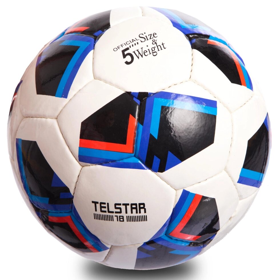 М'яч футбольний №5 PU ламін. FB-0710 (№5, 5 сл., зшитий вручну, білий-чорний-синій) від компанії Спортивний інтернет - магазин "One Sport" - фото 1