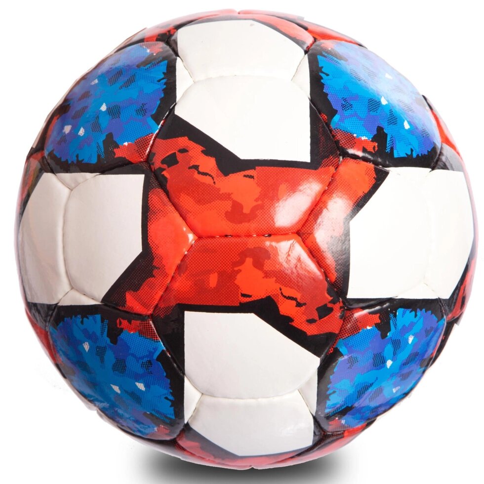 М'яч футбольний №5 PU ламін. FB-0711 (№5, 5 сл., зшитий вручну, білий-синій-червоний) від компанії Спортивний інтернет - магазин "One Sport" - фото 1