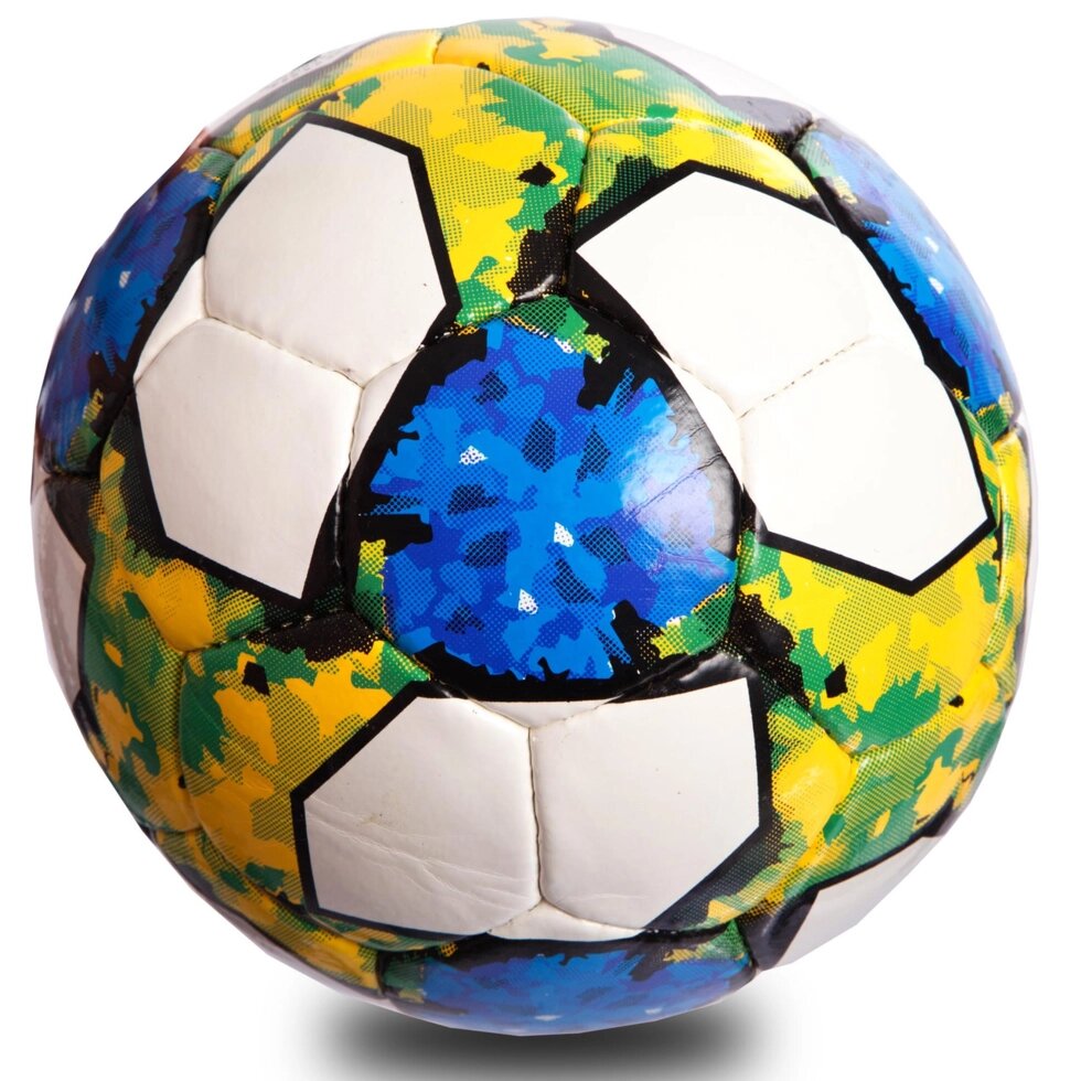 М'яч футбольний №5 PU ламін. FB-0712 (№5, 5 сл., зшитий вручну, білий-синій-зелений) від компанії Спортивний інтернет - магазин "One Sport" - фото 1