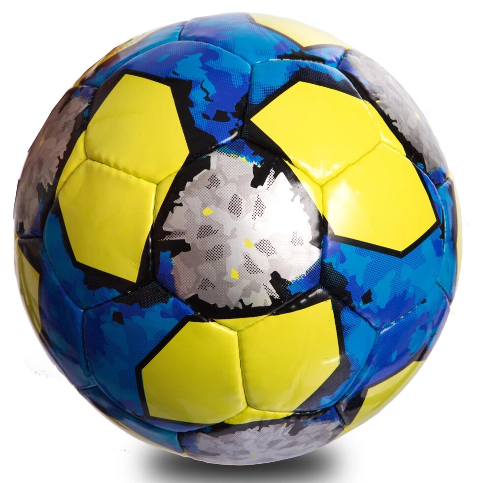 М'яч футбольний №5 PU ламін. FB-0713 (№5, 5 сл., зшитий вручну, зелений-синій-сірий) від компанії Спортивний інтернет - магазин "One Sport" - фото 1