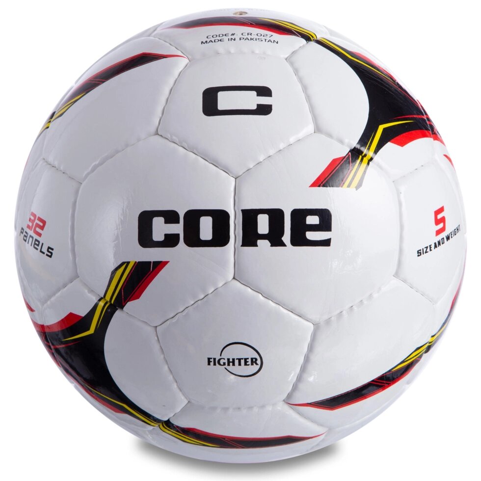 М'яч футбольний №5 PU SHINY CORE FIGHTER CR-027 (№5, 4 сл., зшитий вручну, білий-чорний-червоний) від компанії Спортивний інтернет - магазин "One Sport" - фото 1