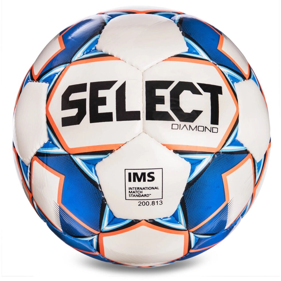 М'яч футбольний №5 SELECT DIAMOND IMS NEW (FFPUS 1200, білий-синій-оранжевий) від компанії Спортивний інтернет - магазин "One Sport" - фото 1