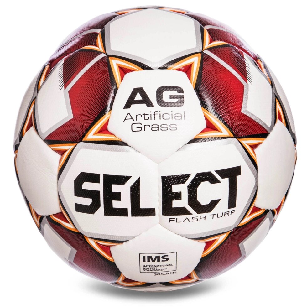 М'яч футбольний №5 SELECT FLASH TURF IMS (FPUS 1500, білий-червоний) від компанії Спортивний інтернет - магазин "One Sport" - фото 1