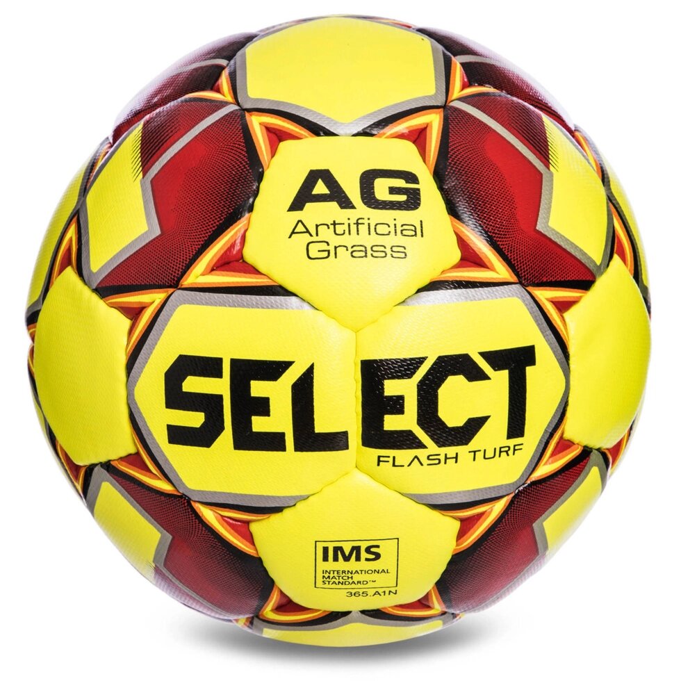 М'яч футбольний №5 SELECT FLASH TURF IMS (FPUS 1500, жовтий-червоний) від компанії Спортивний інтернет - магазин "One Sport" - фото 1