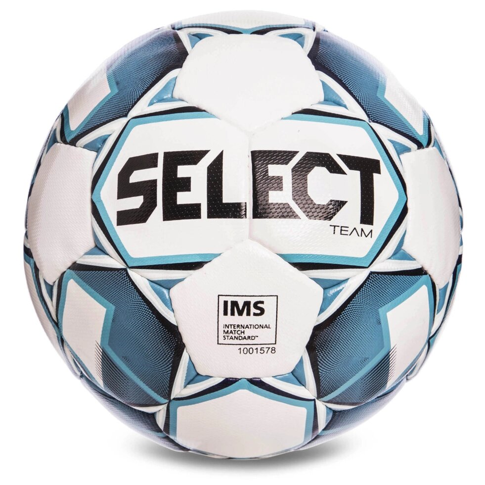 М'яч футбольний №5 SELECT TEAM IMS (FPUS 1300, білий-блакитний) від компанії Спортивний інтернет - магазин "One Sport" - фото 1