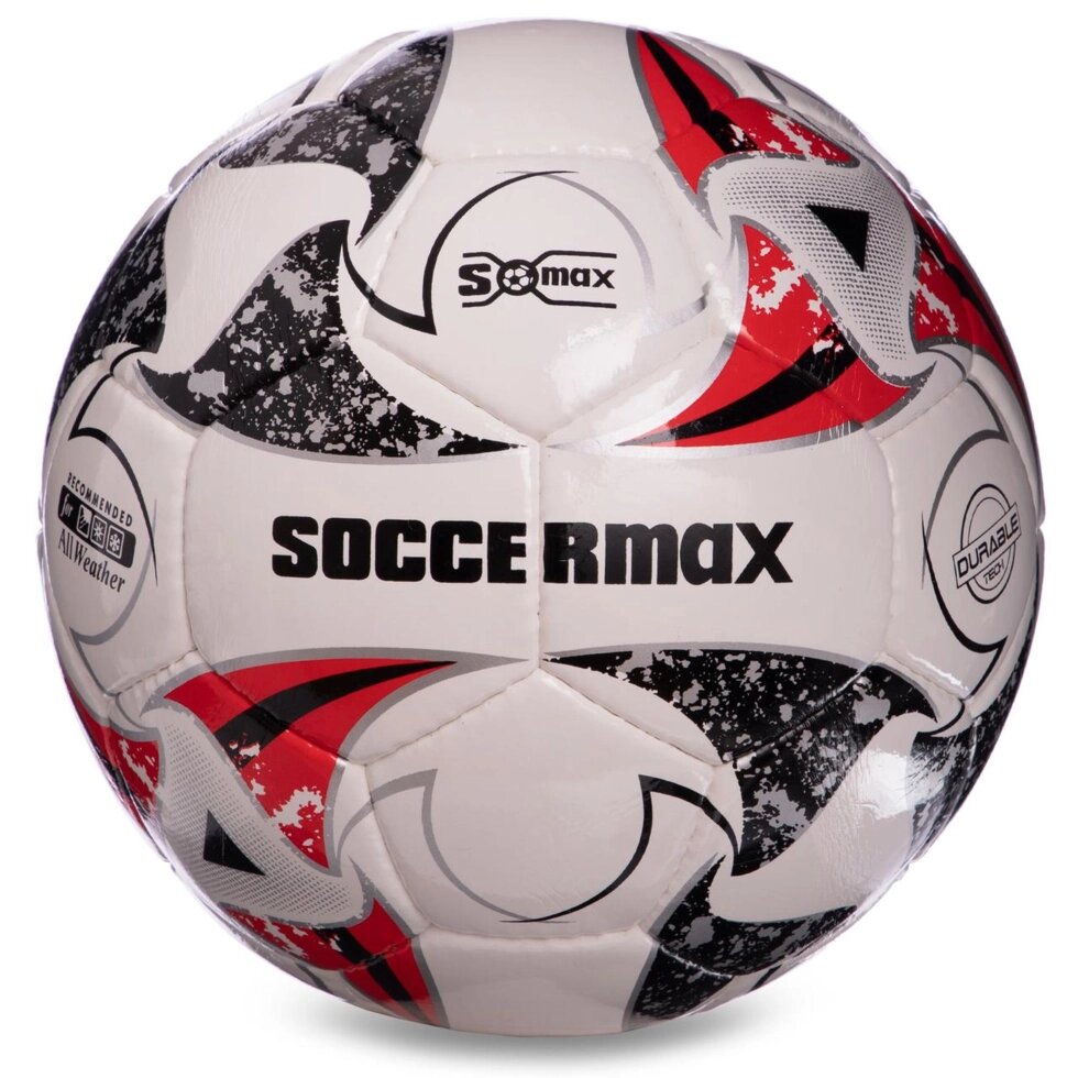 М'яч футбольний професійний №5 SOCCERMAX FIFA FB-0003 (PU, білий-сірий-червоний) від компанії Спортивний інтернет - магазин "One Sport" - фото 1