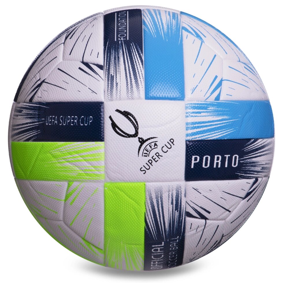 М'яч футбольний SUPER CUP 2021 FB-2381 №5 PVC клеєний білий-синій-блакитний від компанії Спортивний інтернет - магазин "One Sport" - фото 1