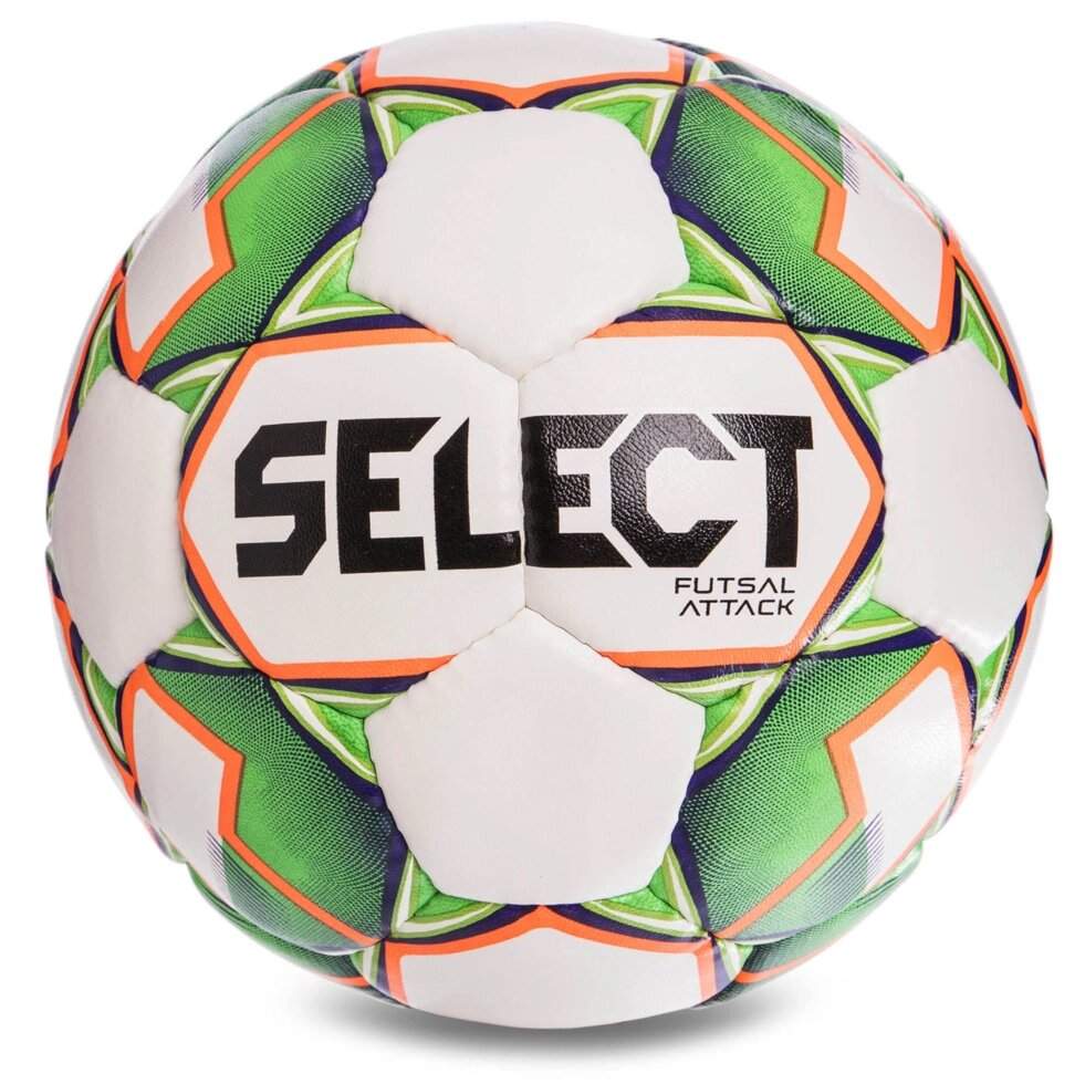 М'яч футзальний №4 SELECT FUTSAL ATTACK (FPUG 1100, білий-зелений-помаранчевий) від компанії Спортивний інтернет - магазин "One Sport" - фото 1
