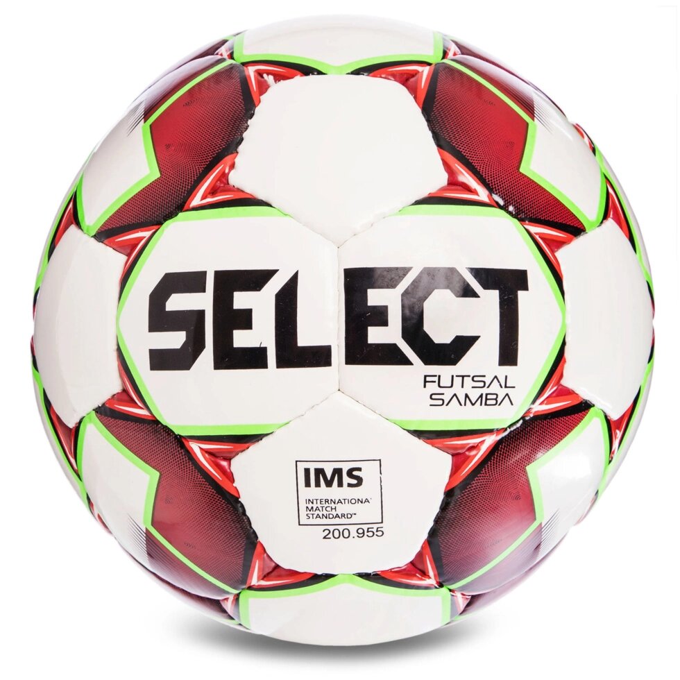 М'яч футзальний №4 SELECT FUTSAL SAMBA IMS NEW (FPUS 1200, білий-червоний-салатовий) від компанії Спортивний інтернет - магазин "One Sport" - фото 1