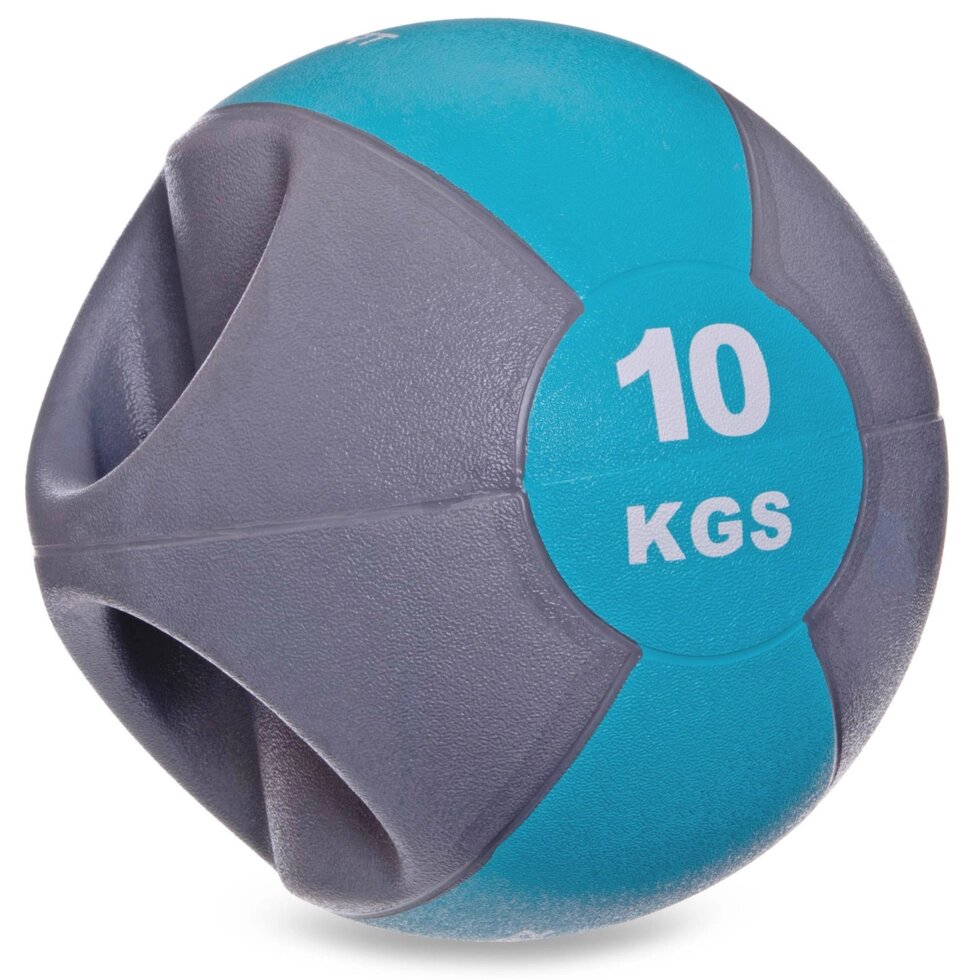 М'яч медичний медбол з двома ручками Zelart FI-2619-10 10кг сірий-синій від компанії Спортивний інтернет - магазин "One Sport" - фото 1