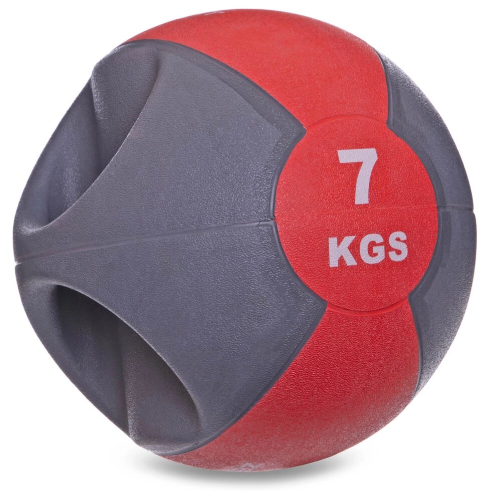 М'яч медичний медбол з двома ручками Zelart FI-2619-7 7кг сірий-червоний від компанії Спортивний інтернет - магазин "One Sport" - фото 1